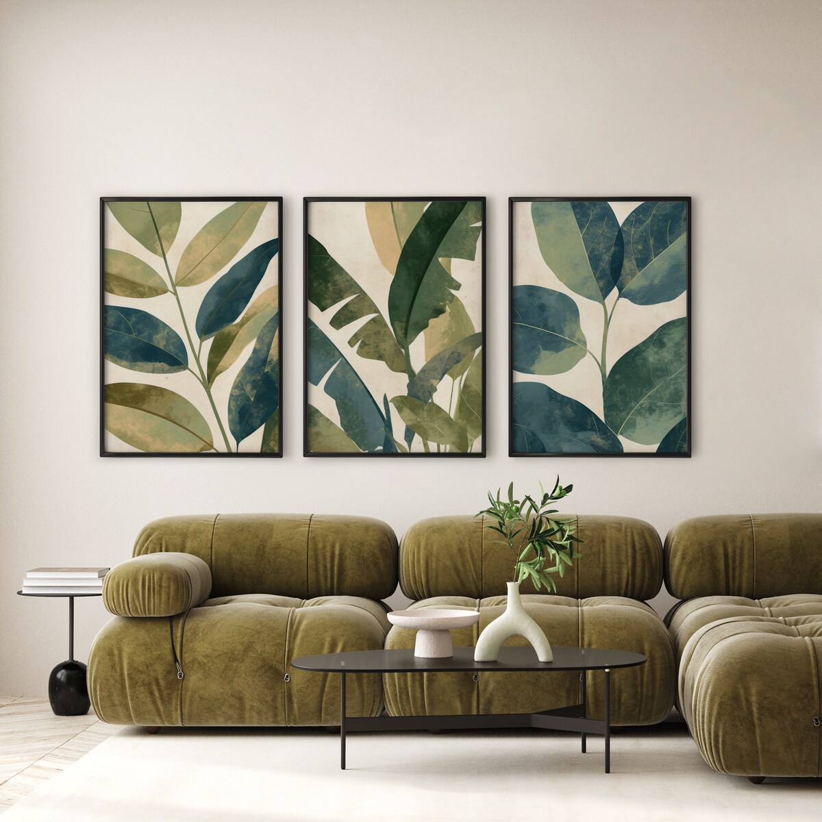 Zestaw 3X Plakat W Ramie Liście Tropikalne W Stylu Vintage Rośliny 30x40cm