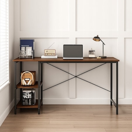 Biurko Komputerowe Loft Industrialne Szuflada Półki Jasny Dąb Skandynawski