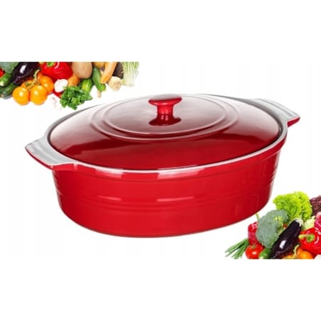 BRYTFANNA CERAMICZNA Z POKRYWĄ DO ZAPIEKANIA 3,6L naczynie owalne czerwone