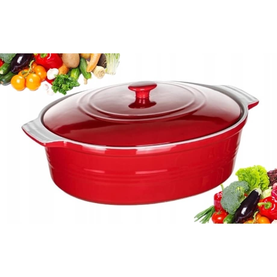 BRYTFANNA CERAMICZNA Z POKRYWĄ DO ZAPIEKANIA 3,6L naczynie owalne czerwone