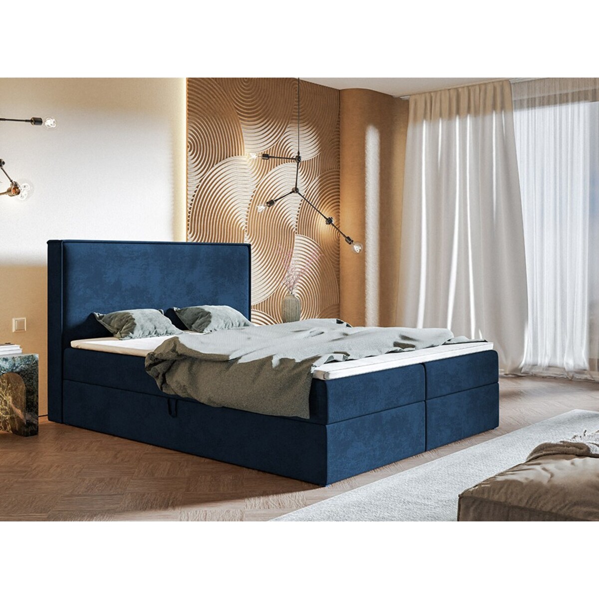 Łóżko kontynentalne FOX 9, 140x200 - granatowe
