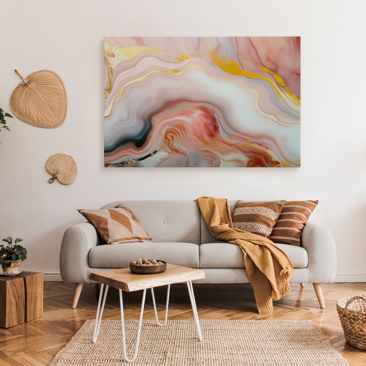 OBRAZ NA PŁÓTNIE PASTELOWY RÓŻOWY MARMUR ABSTRAKCJA STYL GLAMOUR 120x80cm