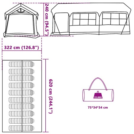 vidaXL Namioty z dachem Zielony 620 x 322 x 240 cm Poliester