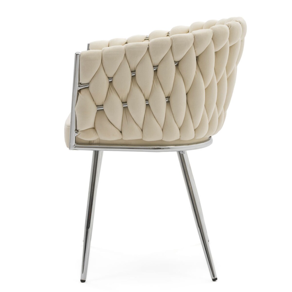 KRZESŁO GLAMOUR DO SALONU PLECIONE OPARCIE BEŻOWE SREBRNE NOGI WLUROWE