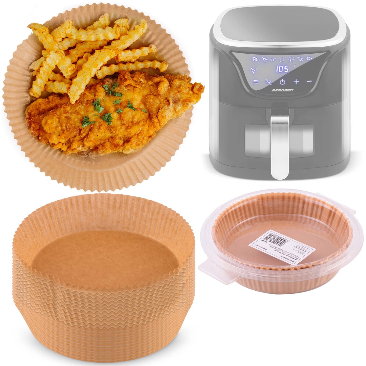 Papier do pieczenia wkładki do frytkownicy air fryer 20 szt. 20cm Berdsen