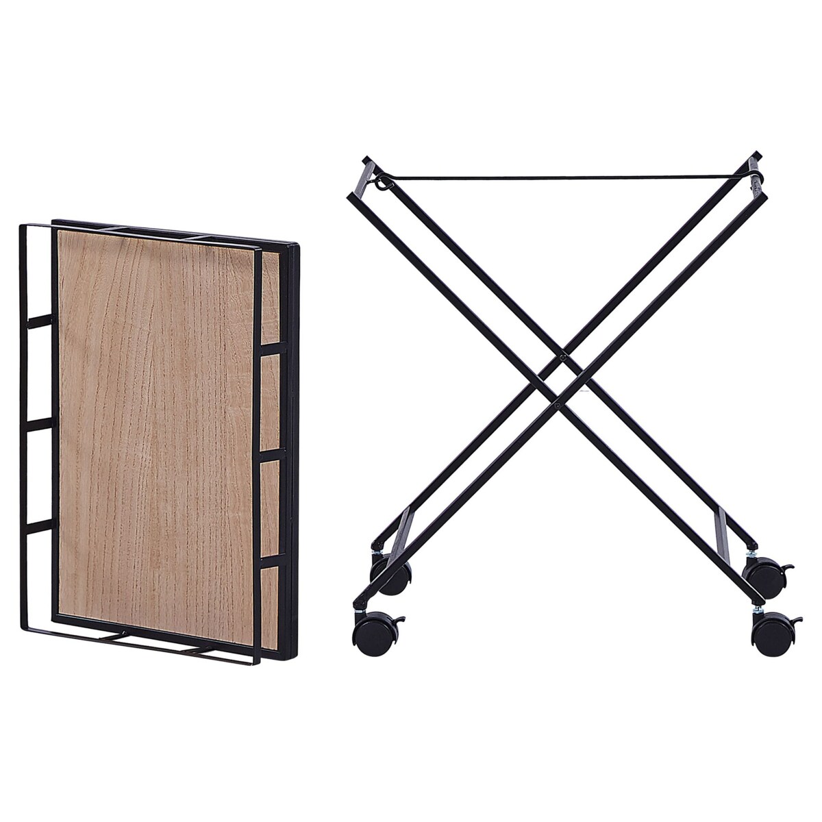 Metalowy wózek kuchenny jasne drewno z czarnym LEOTI