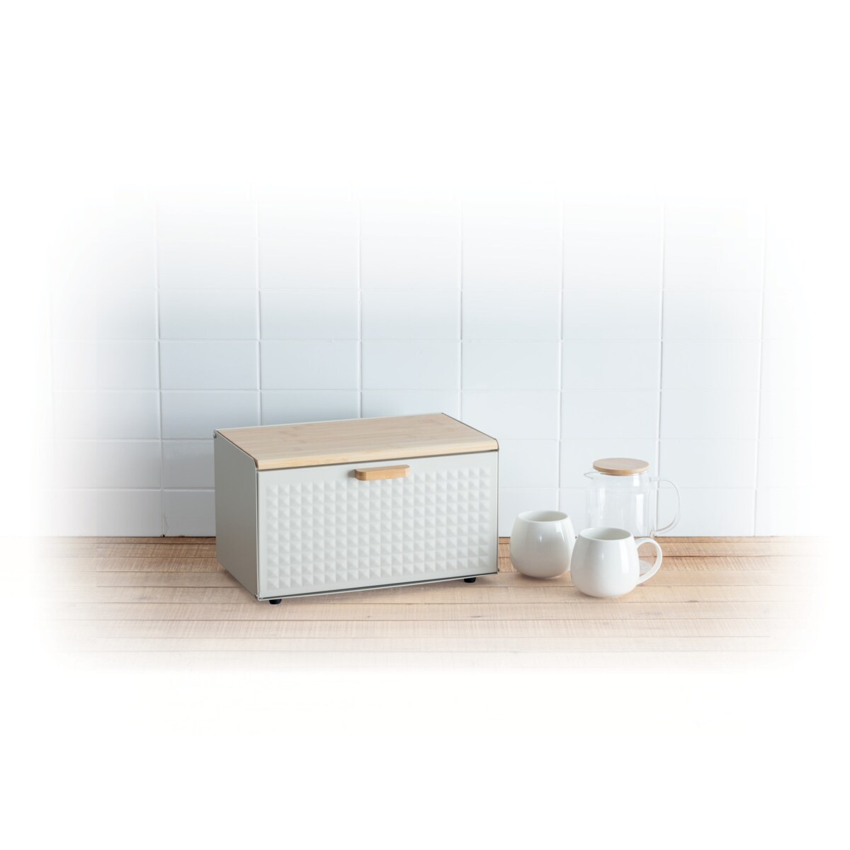 Metalowy chlebak SENSIA z bambusową pokrywą