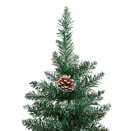 vidaXL Smukła choinka z drewnem i śniegiem, zielona, 180 cm