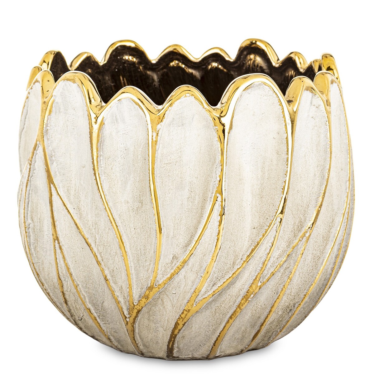 Osłonka cementowa 19x21x21 cm TULIPANO biało-złota