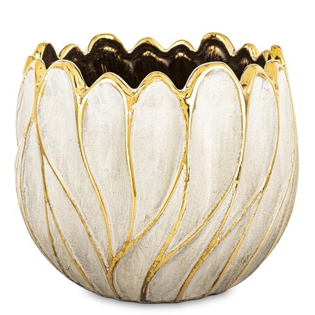 Osłonka cementowa 19x21x21 cm TULIPANO biało-złota