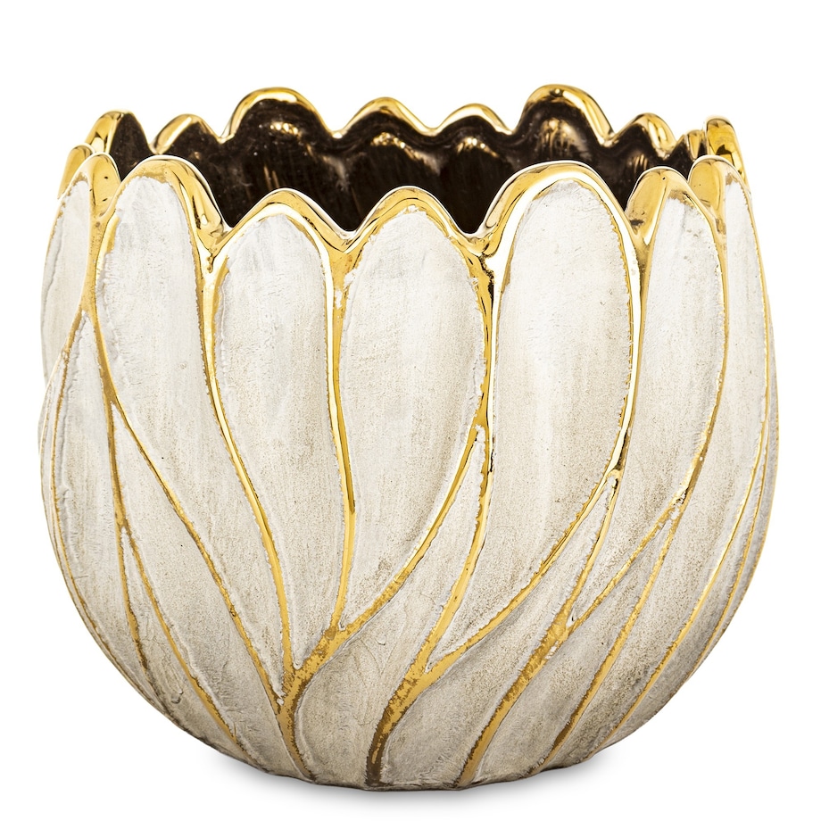 Osłonka cementowa 19x21x21 cm TULIPANO biało-złota