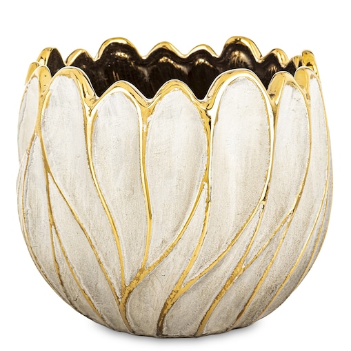 Osłonka cementowa 19x21x21 cm TULIPANO biało-złota