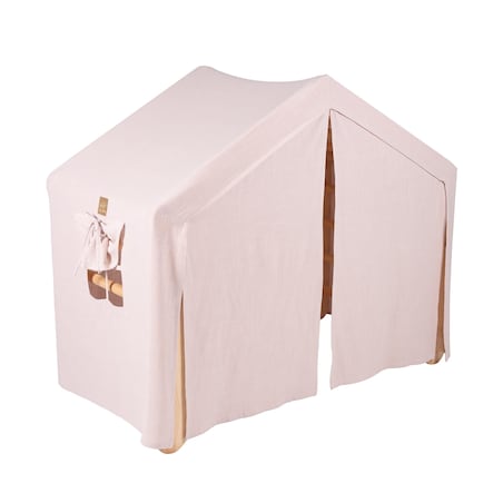 MeowBaby® Duży Domek z drabinką dla dzieci 112x61x94 cm składaną do pokoju. Drewno, Len, Wiskoza, Różowy Domek, Naturalna drabinka