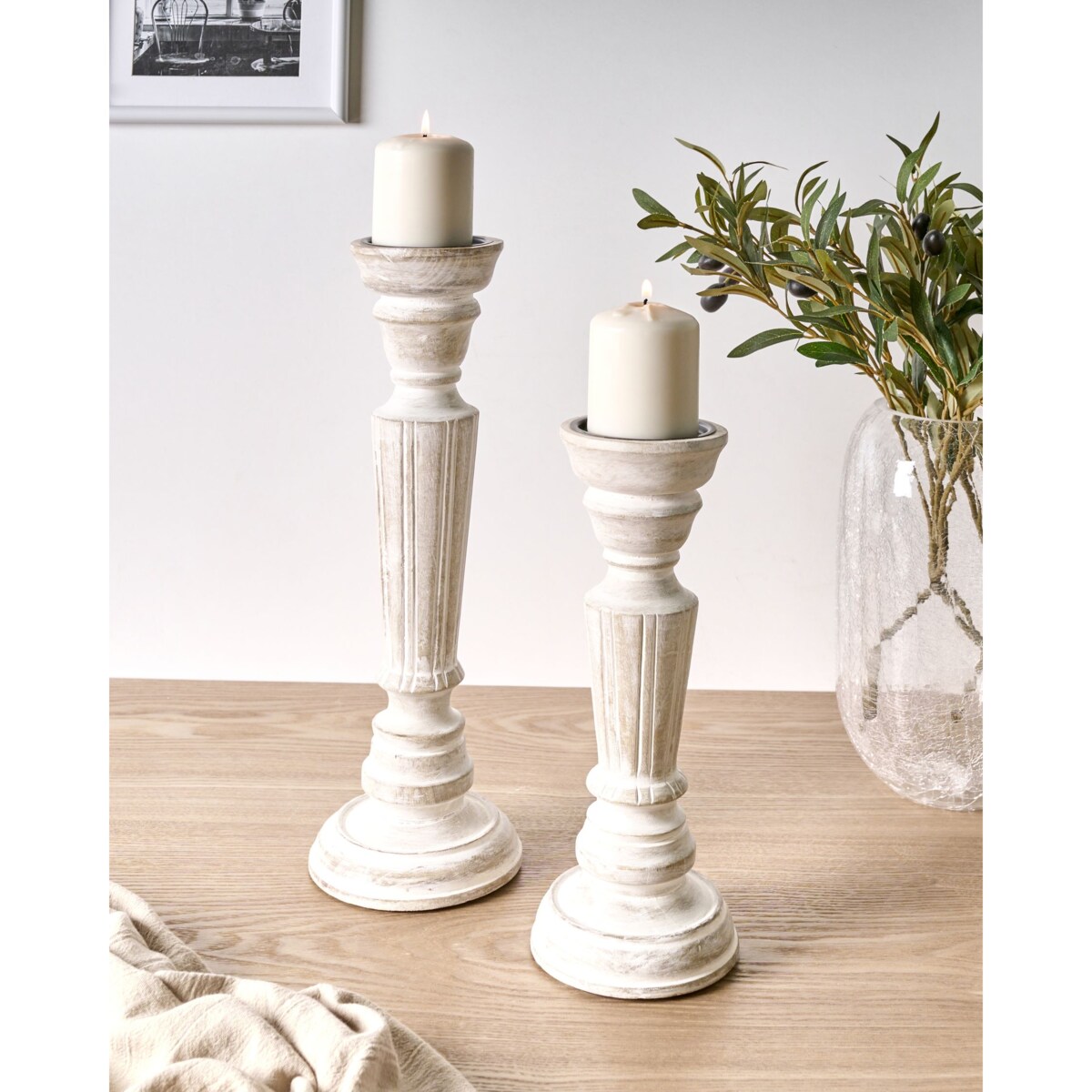 Zestaw 2 świeczników DARWA Drewno mango 30/40 cm Jasnobrązowy