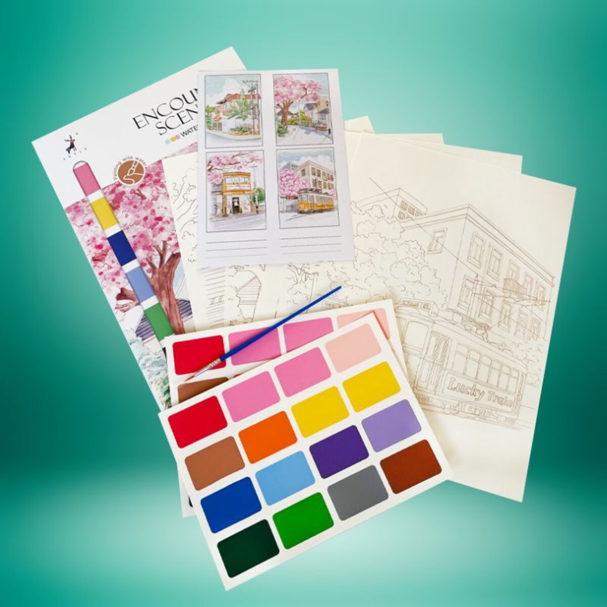 Malowanie akwarelą - Pejzaż miejski - 4 elementy