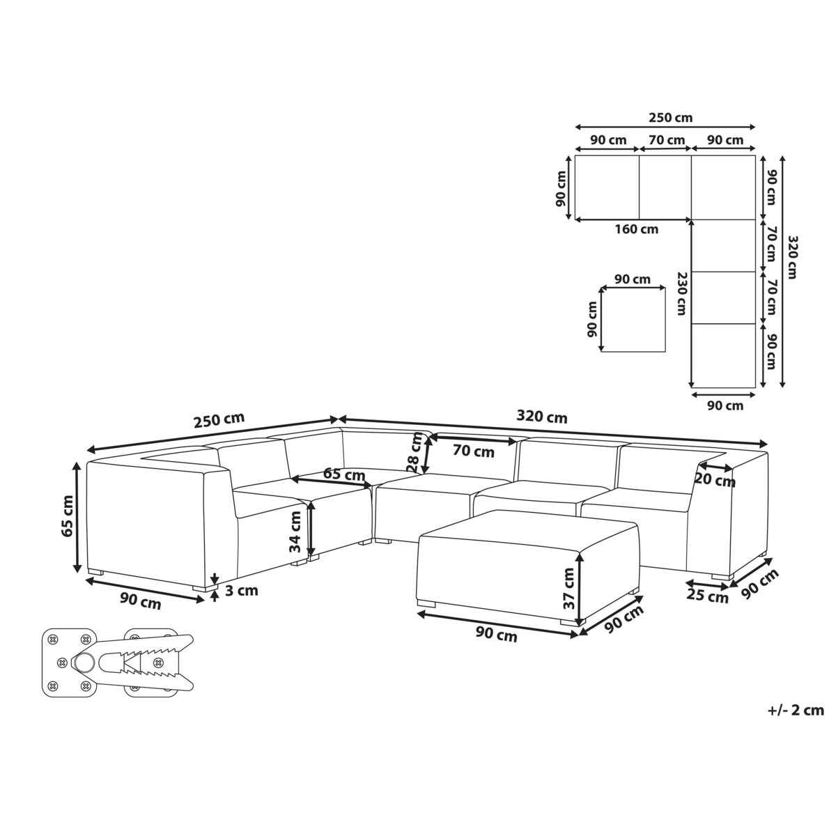 Narożnik ogrodowy z otomaną dla 7 osób AREZZO Prawostronny Modułowy Beżowy