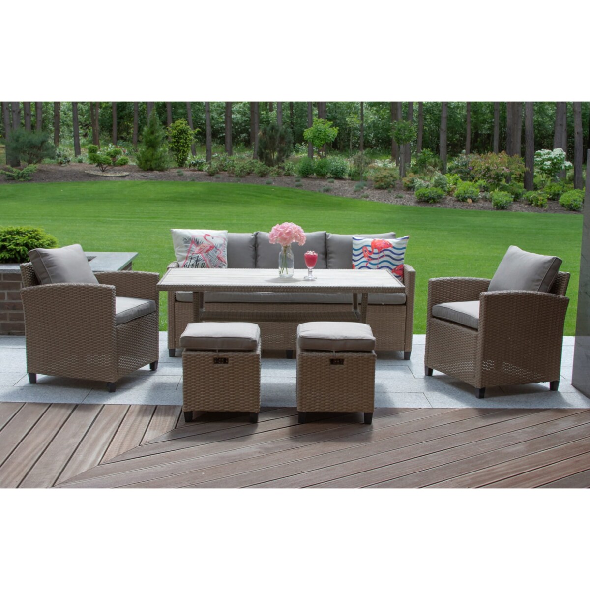 Zestaw Mebli Ogrodowych Technorattan Stół Sofa Fotel Komplet Wypoczynkowy Milano