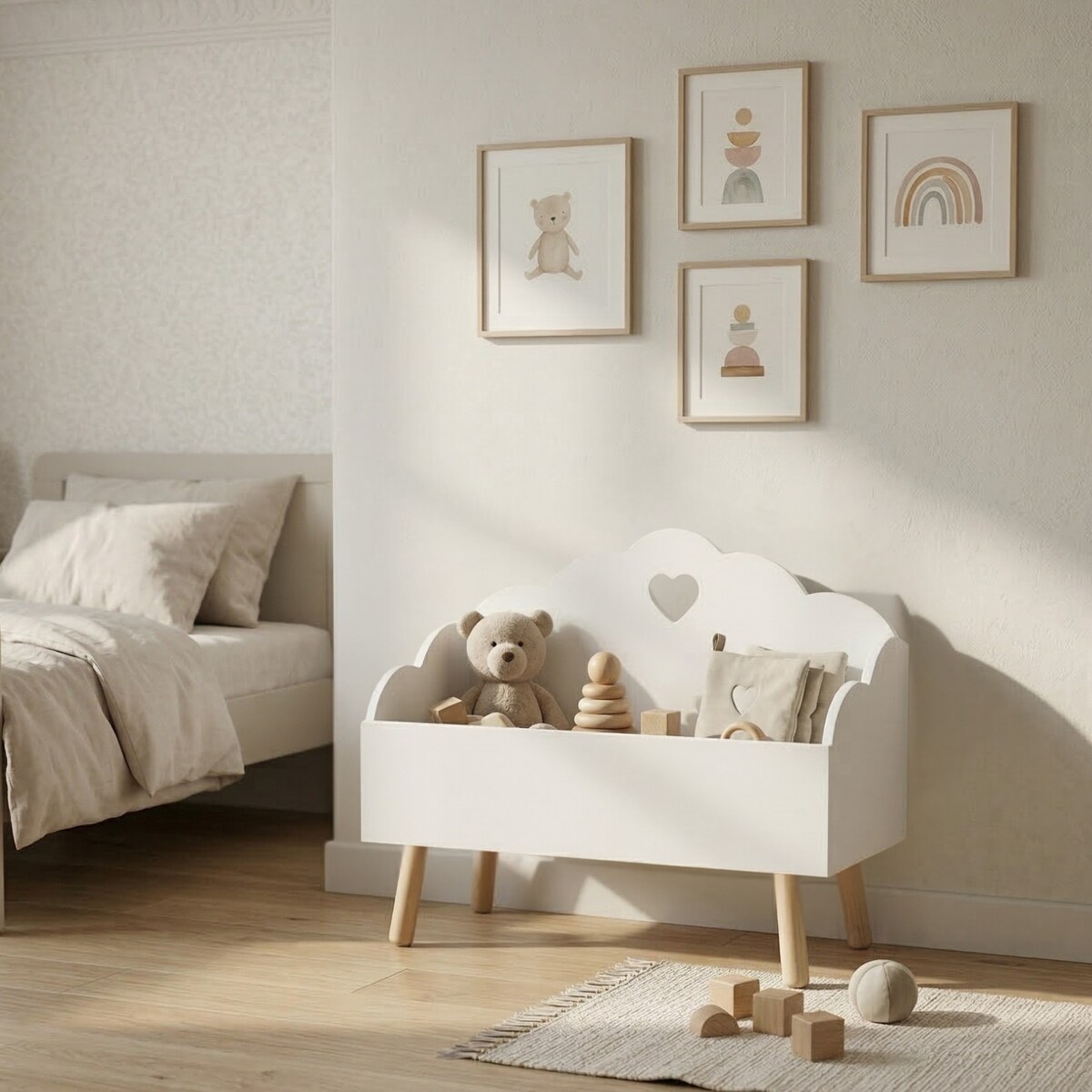 Skrzynia na zabawki z motywem chmurki NUVU, 55 x 45 x 28 cm