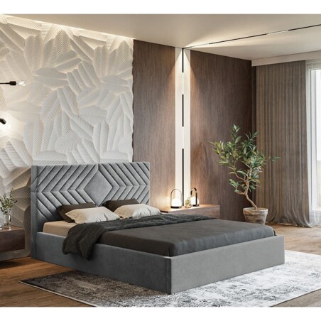 Łóżko do sypialni 180x200 OLDO 2 tapicerowane, z pojemnikiem- szare