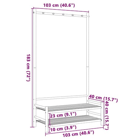 vidaXL Wieszak na ubrania, z półkami, 103x40x183 cm, bambusowy