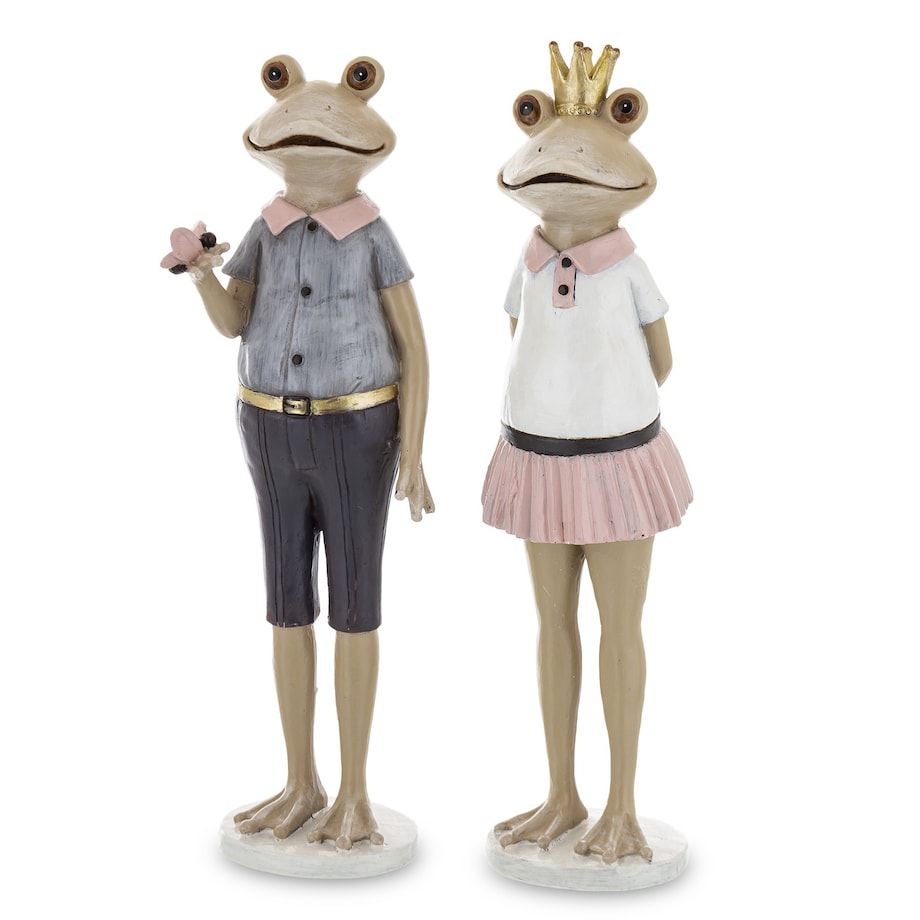 Dekoracja - Królowa żaba z małżonkiem 28x7,5x7 i 27,5x7,5x6 cm różowa spódniczka