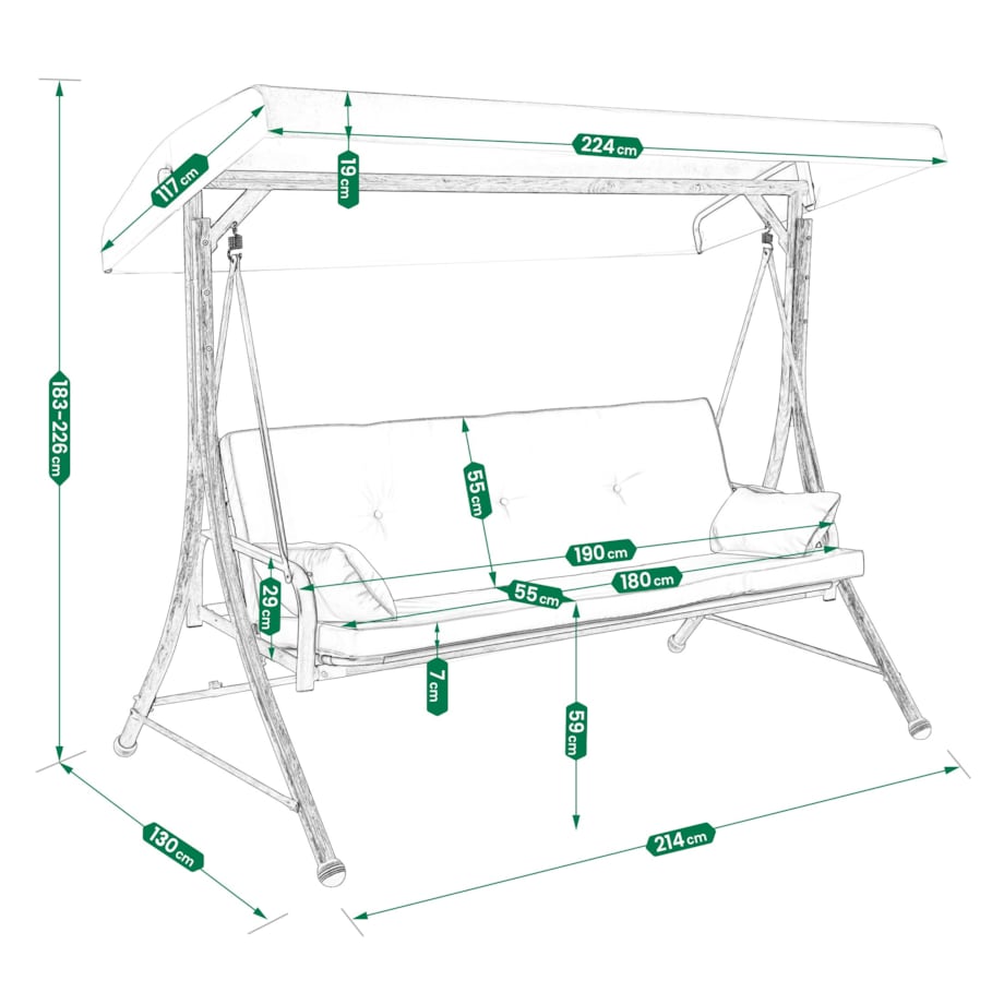 Huśtawka OGRODOWA 3 osobowa bujana z DASZKIEM duża METALOWA wolnostojąca