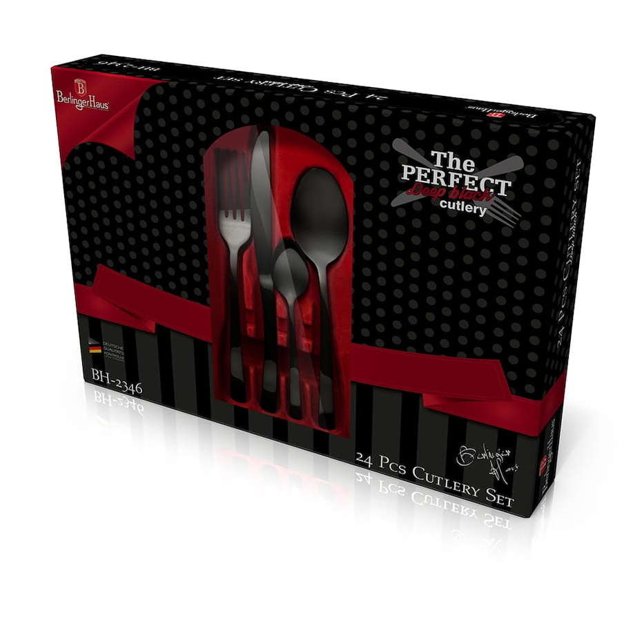 Komplet sztućców 24 elementy dla 6 osób błyszczące sztućce czarne BERLINGER HAUS Black Royal
