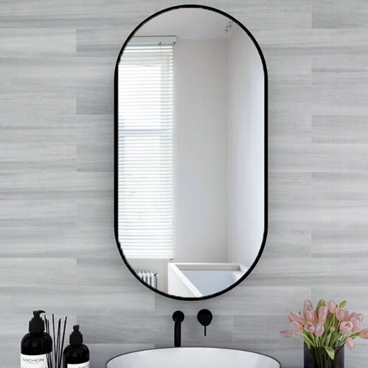 Duże lustro owalne industrialne łazienkowe salon sypialnia czarne 75x40 cm