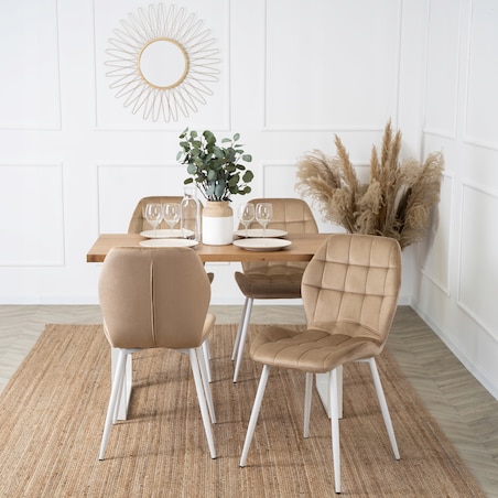 Krzesło Tapicerowane Welurowe Beż LUCKY Kuchenne Do Jadalni Kuchni Salonu