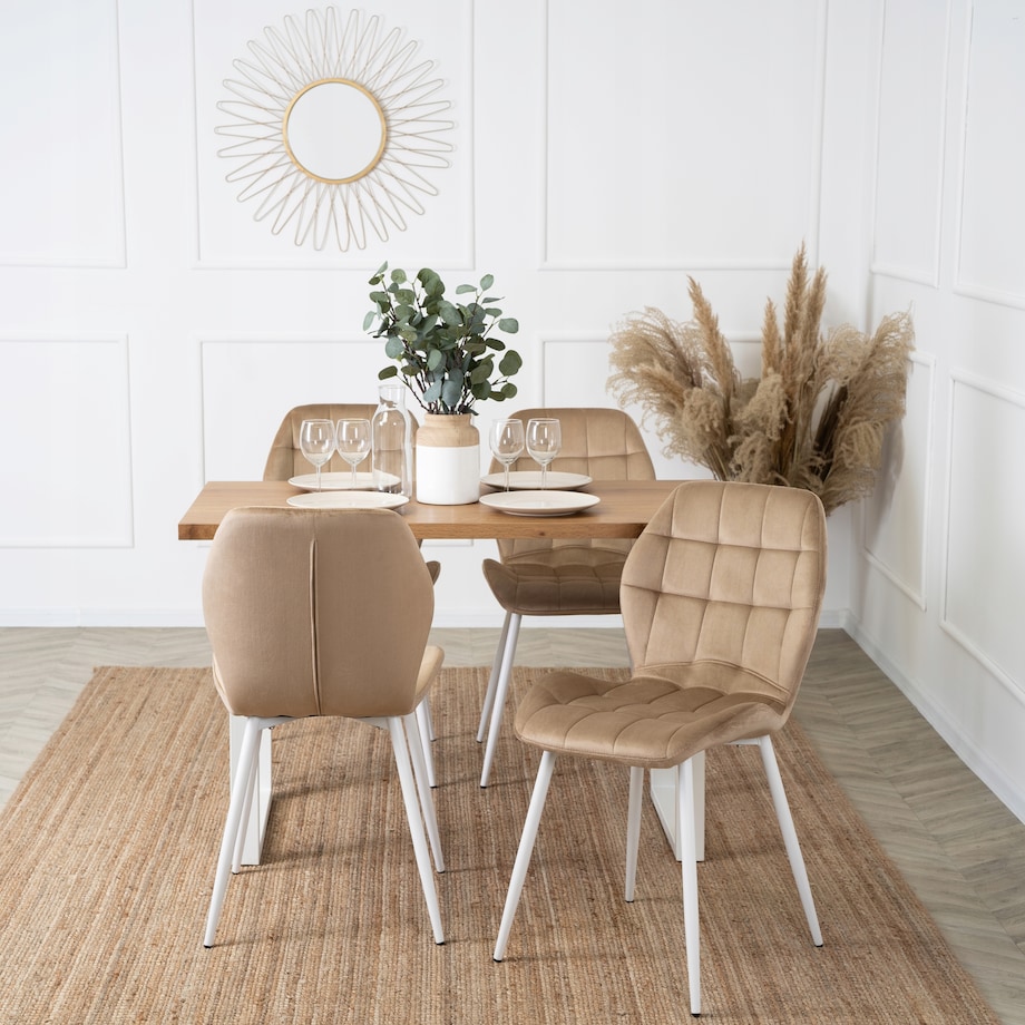 Krzesło Tapicerowane Welurowe Beż LUCKY Kuchenne Do Jadalni Kuchni Salonu