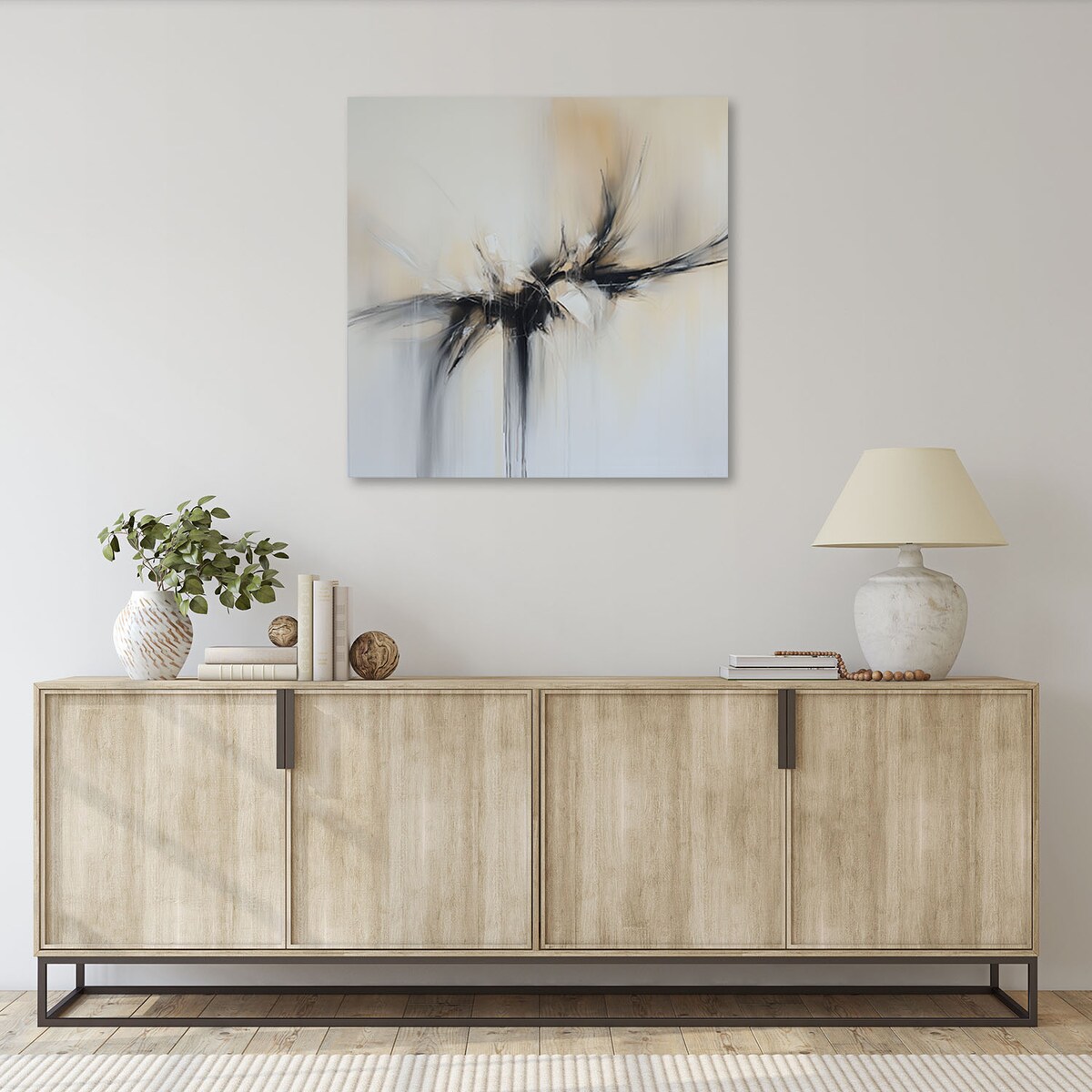 Feeby Obraz na płótnie do salonu, Abstrakcja beżowy czarny efekt farby 50x50