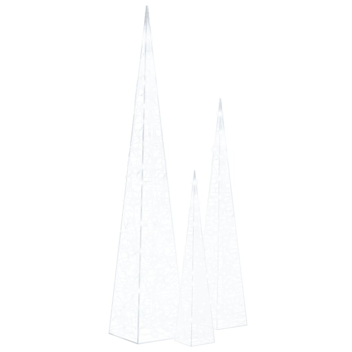 vidaXL Zestaw stożków dekoracyjnych z zimnym, białym LED, 60/90/120 cm