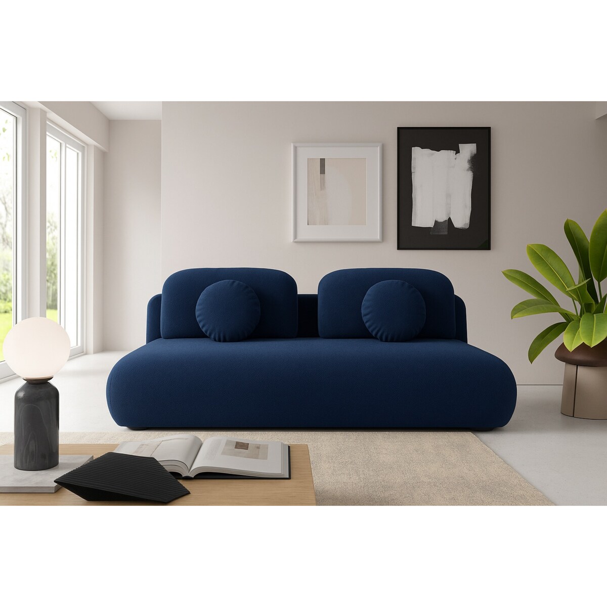 Kanapa rozkładana OTO z siedziskiem ze sprężyną bonnel, granatowa