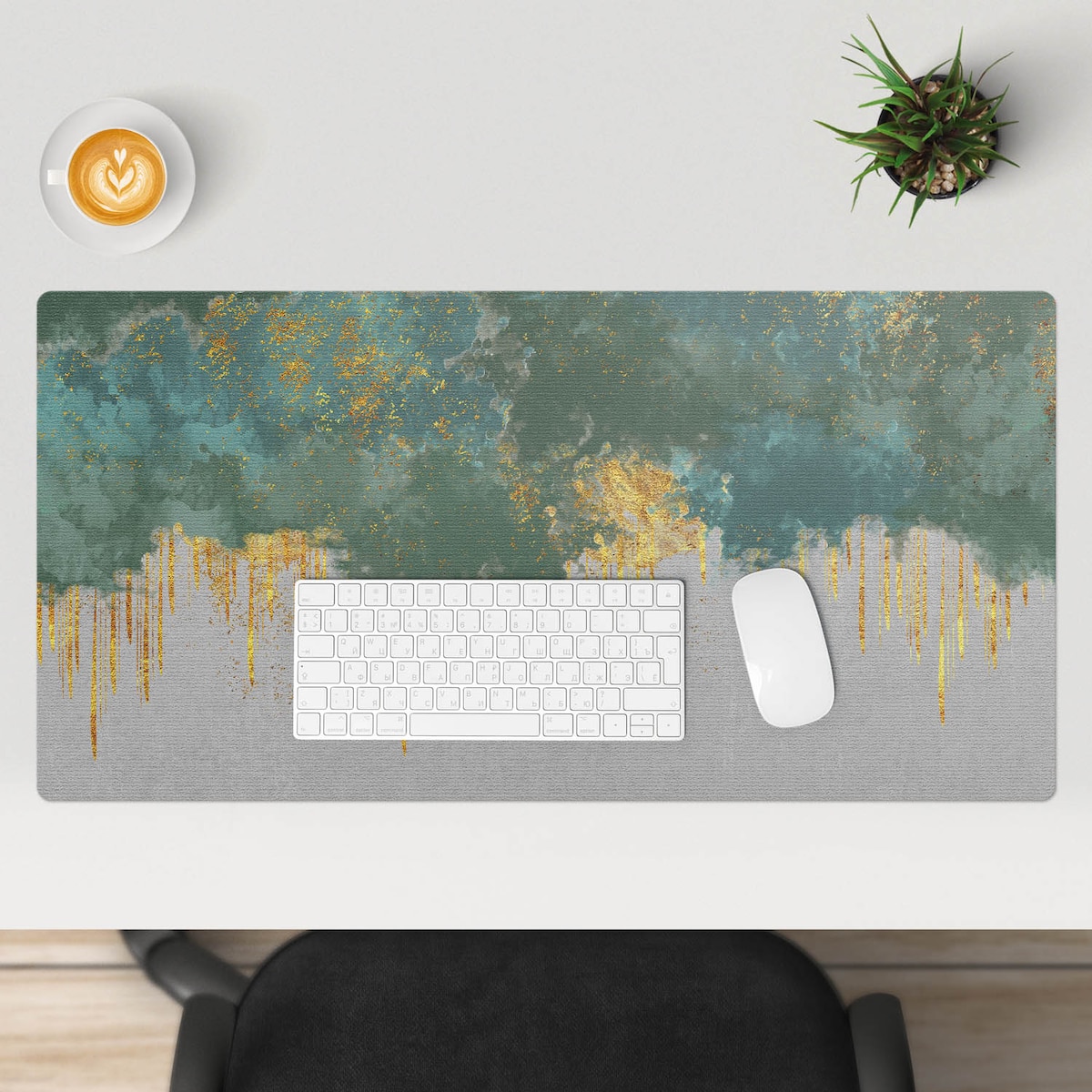 Zielona mata na biurko Abstrakcyjne smugi, 90x45 cm