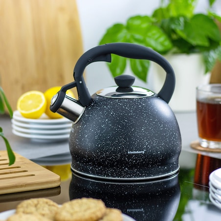 Czajnik stalowy z gwizdkiem 2L indukcja gaz czarny marmurek KLAUSBERG