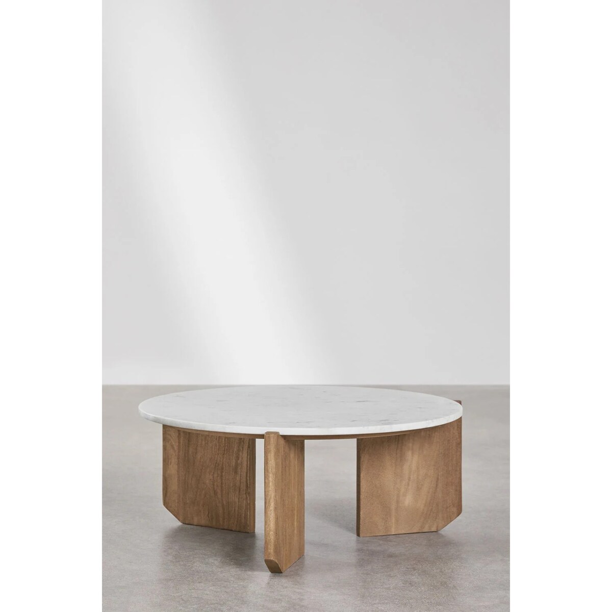 Komplet 2 stolików kawowych z białego marmuru i drewna mango Lavinia