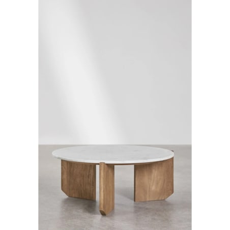 Komplet 2 stolików kawowych z białego marmuru i drewna mango Lavinia