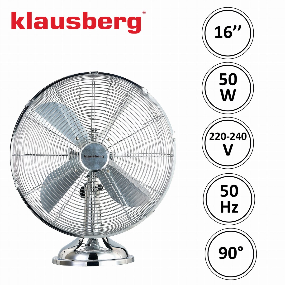 Wentylator biurkowy wiatrak stojący srebrny 40cm 50W KLAUSBERG