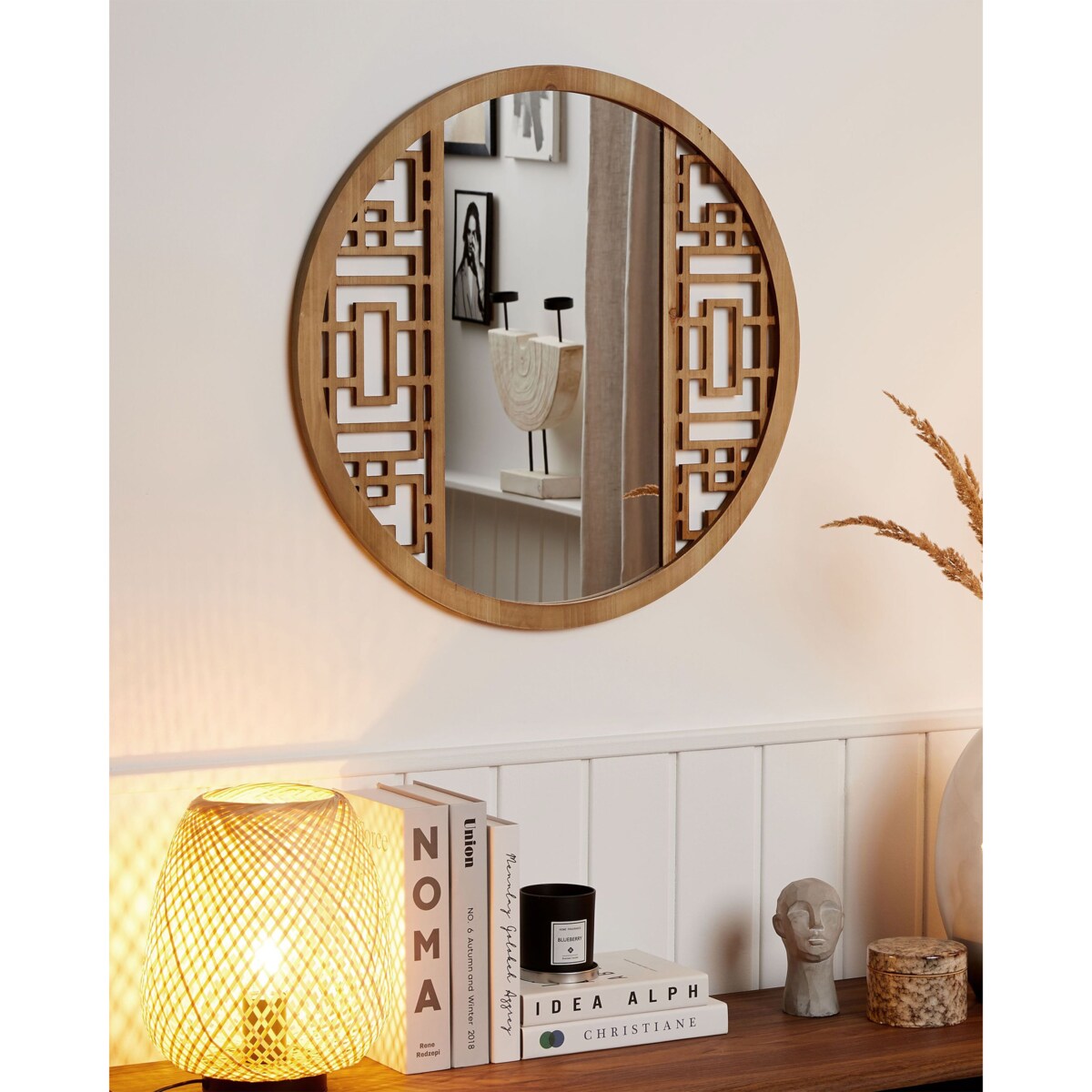 Lustro ścienne FIRMINY 60 cm 60 cm Drewno jodłowe Jasnobrązowy