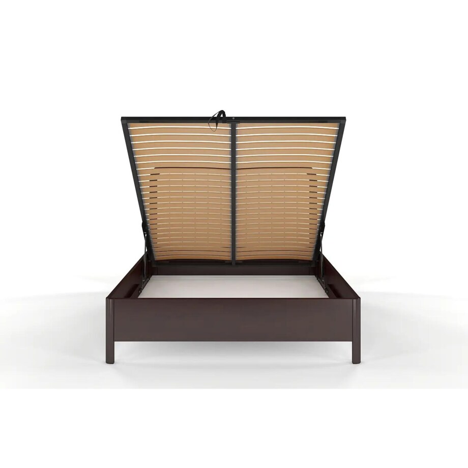 Tapicerowane łóżko drewniane bukowe Visby MODENA BC z wysokim zagłówkiem / 160x200 cm, kolor palisander, zagłówek Casablanca 2301 (skrzynia na pościel)