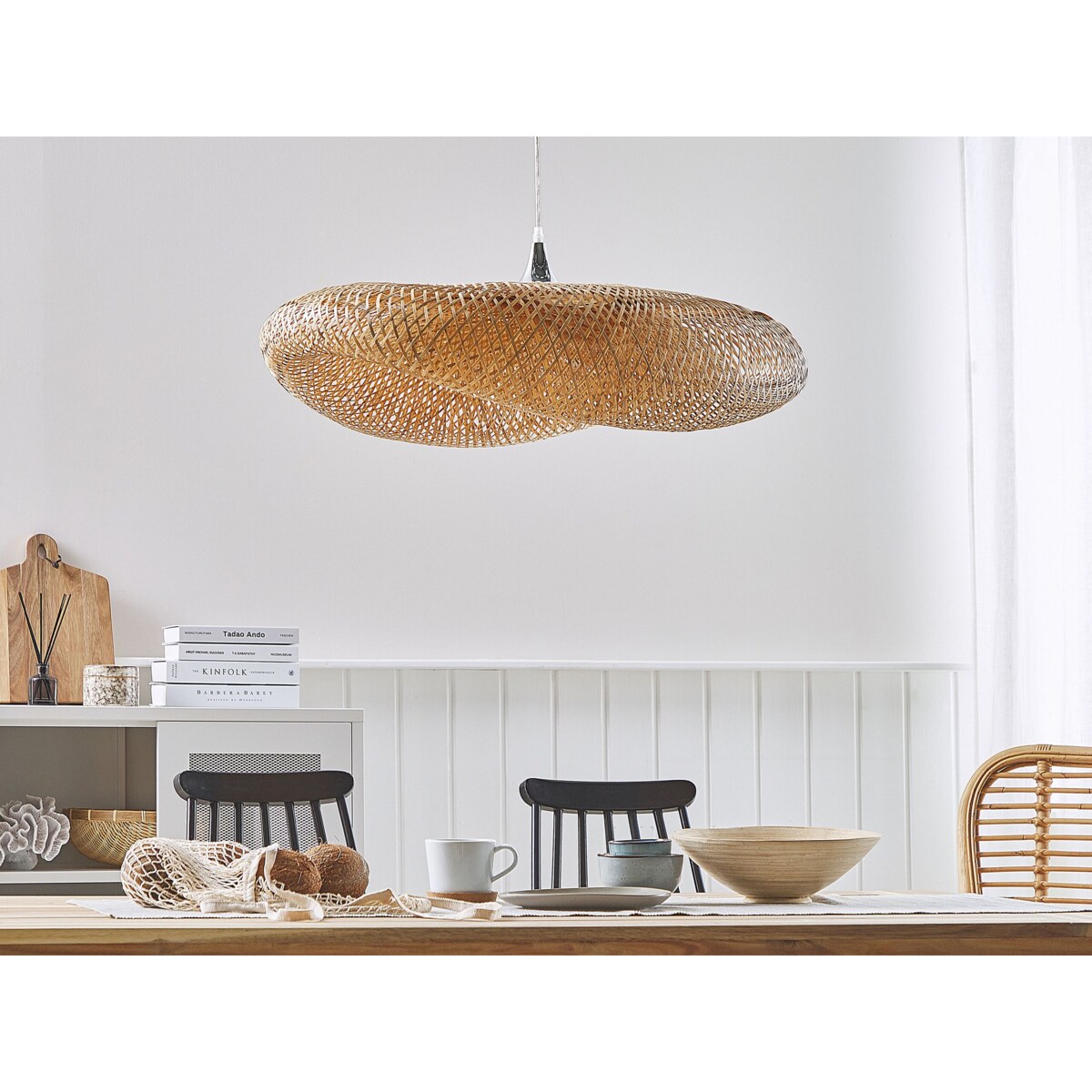 Lampa wisząca bambusowa jasne drewno BOYNE mała