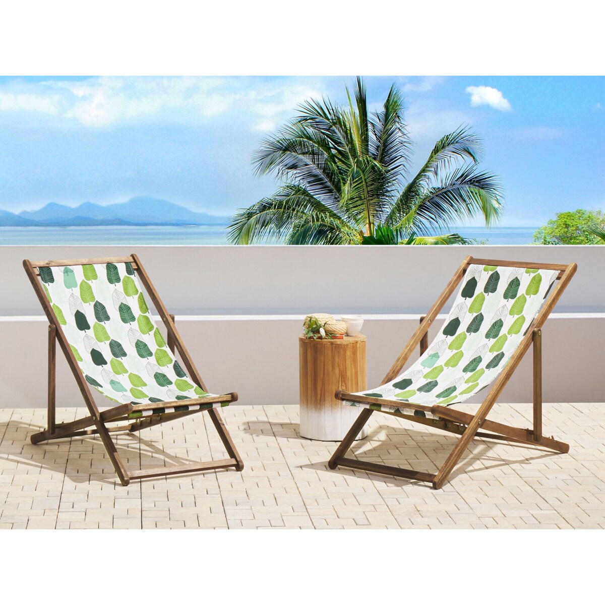 Zestaw 2 tkanin leżakowych wzór w liście wielokolorowy ANZIO / AVELLINO