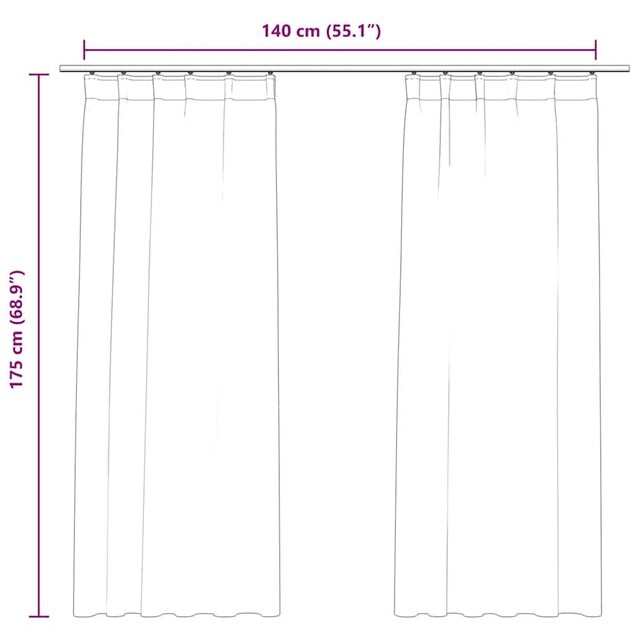 vidaXL Zasłony z haczykami, 2 szt., aksamitne, czarne, 140x175 cm