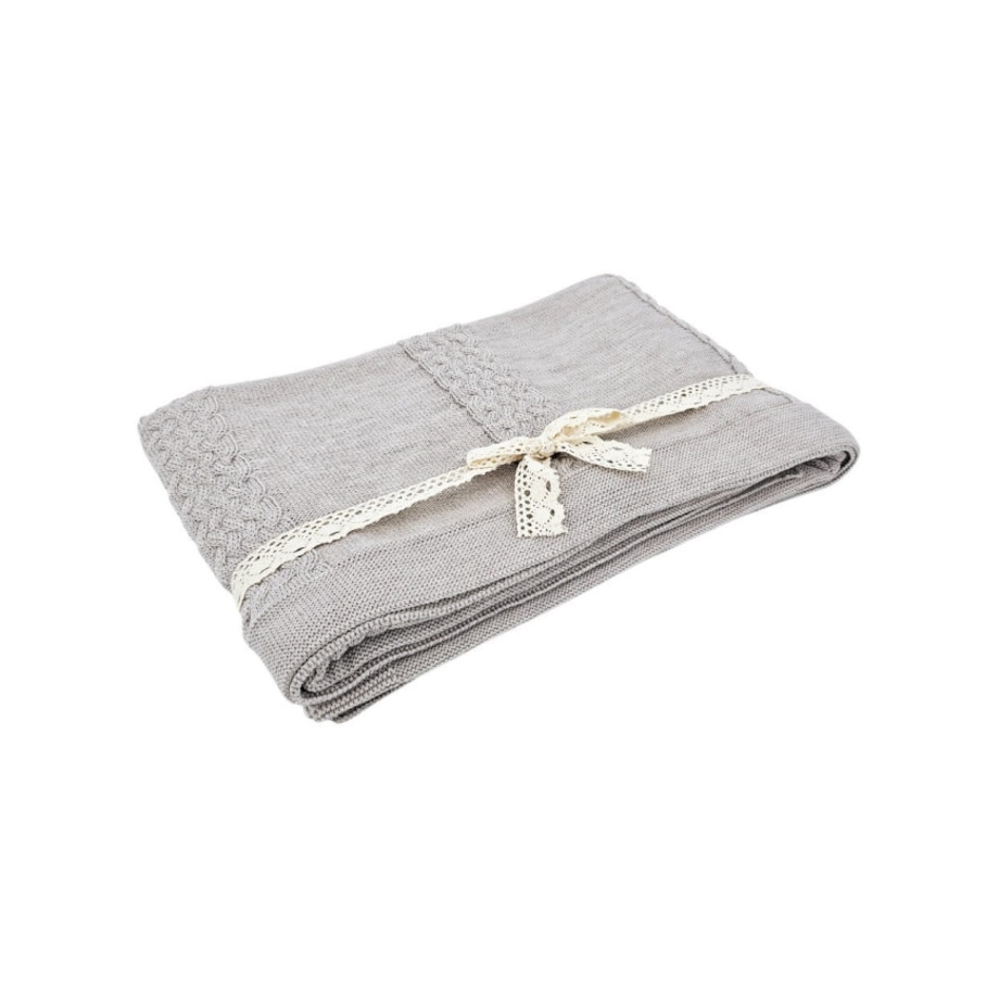 Koc dzianinowy z wełny MERINO 150x200 cm – FLORENCE SAND