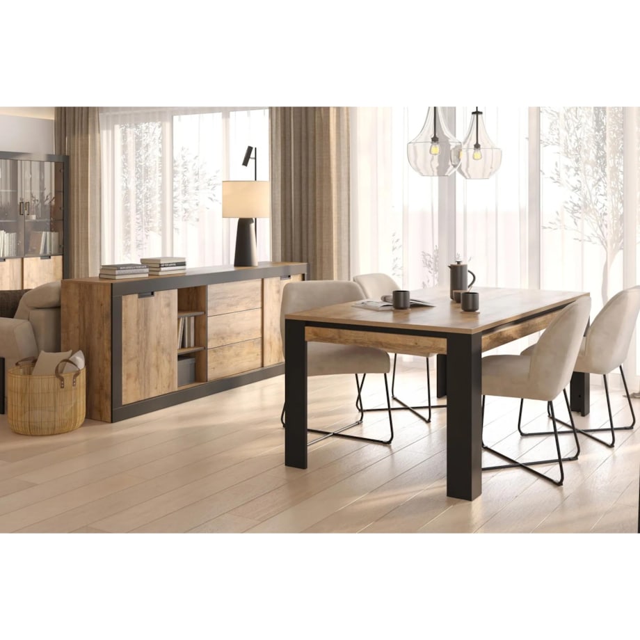 Stół prostokątny DADES 195x100 dąb samdal/czarny mat