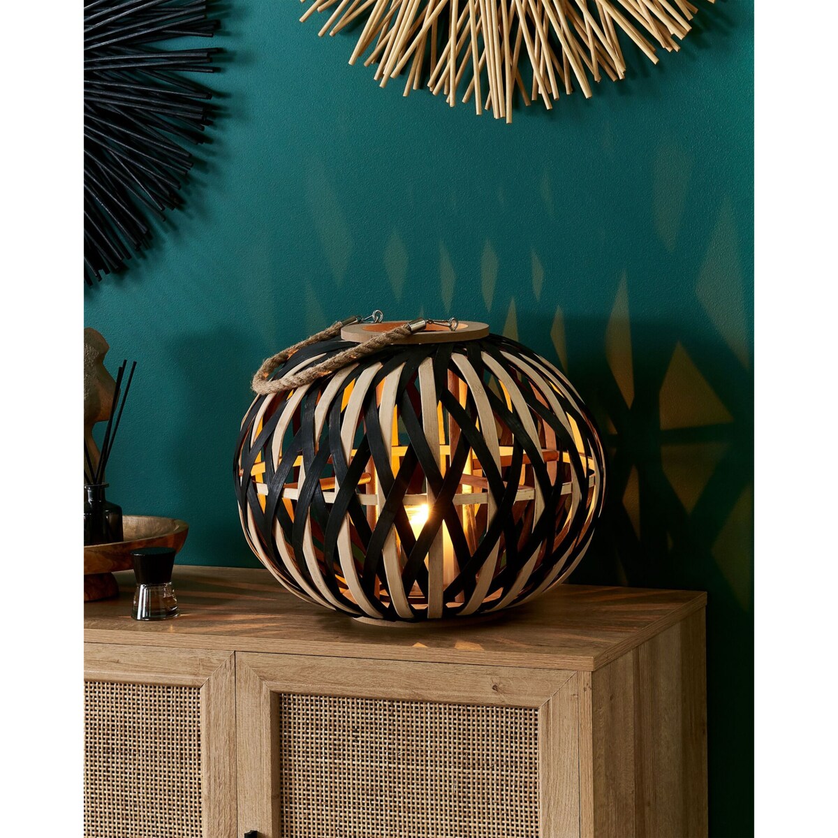 Lampion bambusowy 37 cm naturalny z czarnym BESAH