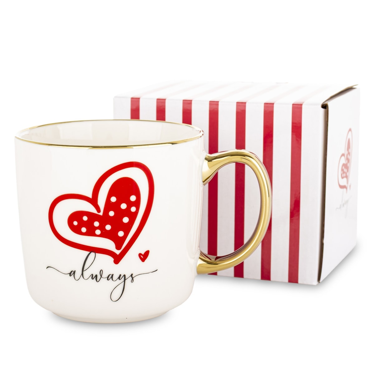 Kubek porcelanowy 385 ml z czerwonym sercem 9x12,5x9 cm i napisem ALWAYS