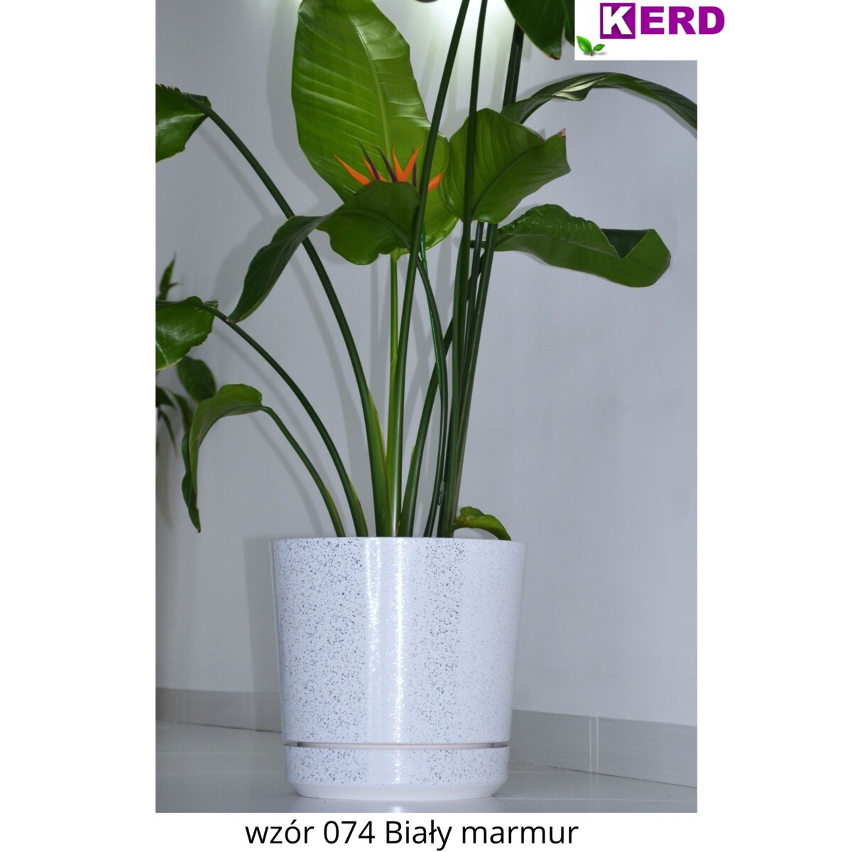 32 cm wzór BIAŁY MARMUR Doniczka z podstawką piękne lustrzane drobinki srebrne elementy elegancka duża donica