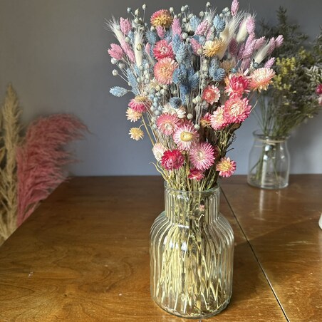 Zestaw suszonych kwiatów do wazonu Denim - len, kocanka, phalaris