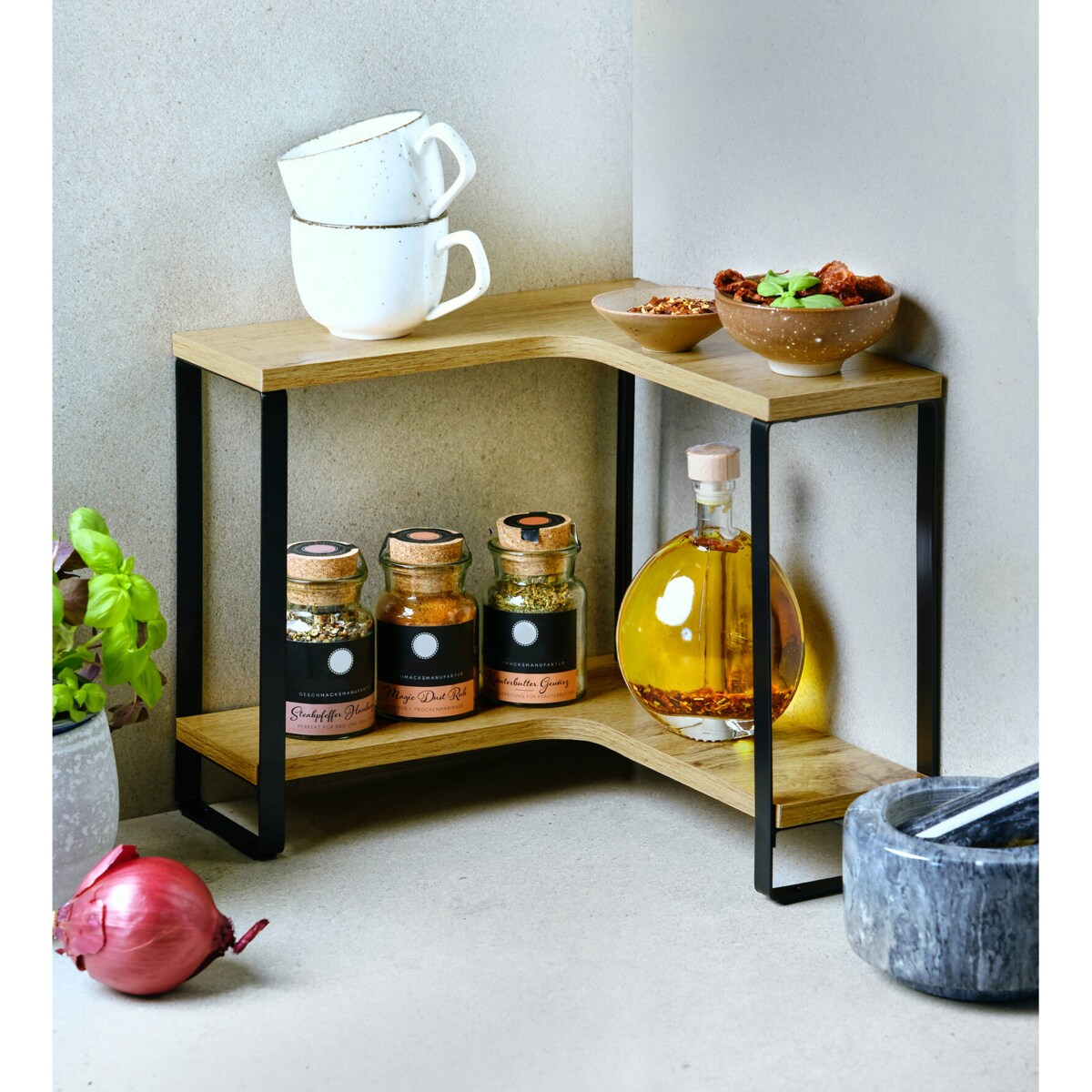 Narożna półka kuchenna z drewnianymi półkami, 30 x 30 x 28 cm